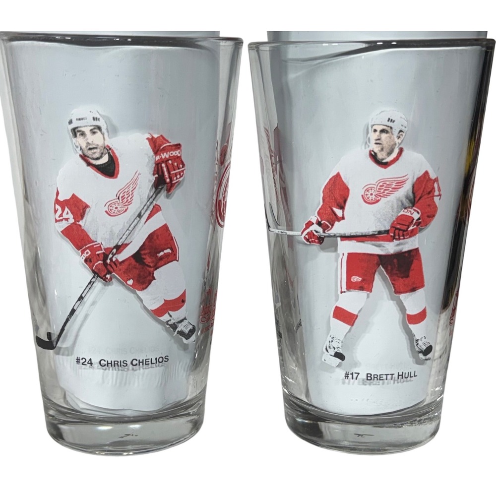 Arby's Detroit Red Wings Glasses Set of 2 Double Sided 4 Players 2002 NHL
